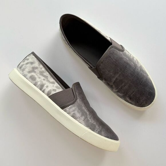 Vince Preston B Slip on Sneaker in Brown / Silver Lizard Embossed Leather Size 7 - Picture 1 of 15